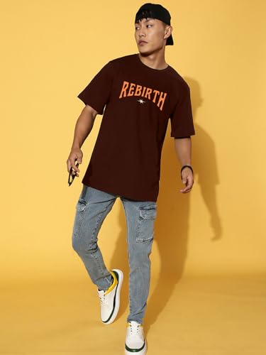 Image of Veirdo Cotton Drop Shoulder Round Neck Oversized Baggy Fit Front & Back Graphic Printed Half Sleeve T-Shirt Men (Available in from S to 2XL)