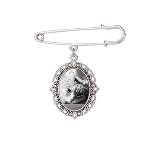Broche chat gris pour robe chemise et accessoires femme