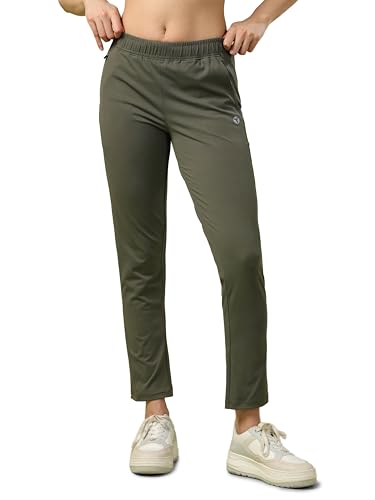 Image of TECHNOSPORT Women's Regular Fit Mid Rise Solid Track Pant with Antimicrobial, Stretchable for Gym, Workout & Sports and Regular Use