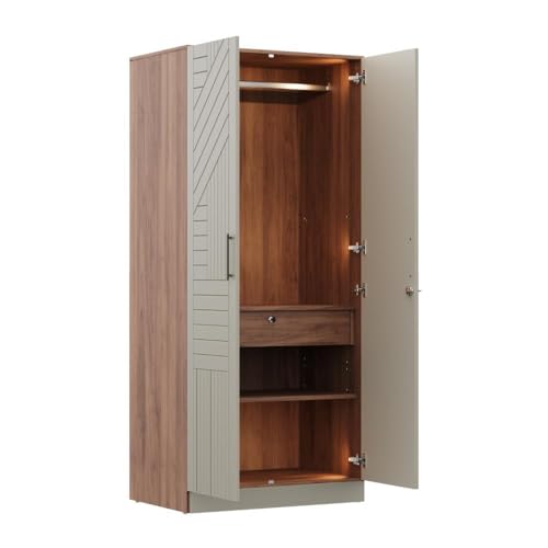 Image of Wakefit Wardrobe for Bedroom | 3 Yr Warranty | Cupboard for Bedroom, Almirah, Wooden Wardrobe, Comes with LED light, Multi-Shelves, Drawer & Hanger, Density:680-750 kg /m, Free Installation(Tyrian-CB)