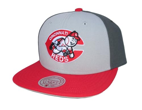 Mitchell & Ness MLB Triple Play Liberty Snapback Adjustable Hat Cap - Gray/Team Colors (US, Alpha, One Size, Gray, Cincinnati Reds)