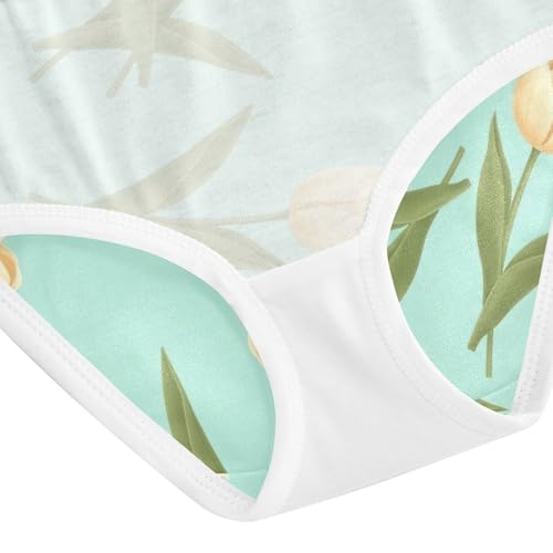 Cream Yellow Tulip Flowers Green Girls' Underwear, Toddler Girl Briefs, Cotton Underwear Girls, 2–8 Years4