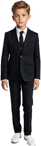 Black n Bianco Boys Five Piece Modern Slim Fit Suits Set Shirt Blazer Vest Pants and Tie. Ring Bearer Outfit (US Age 3 Months 6 Months Black)