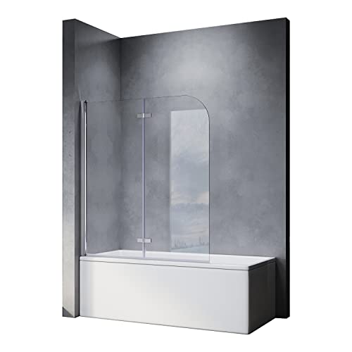 SONNI Mampara Bañera Abatible 180°NANO Cristal Templado 120x140cm, con Perfiles de Aluminio Cover