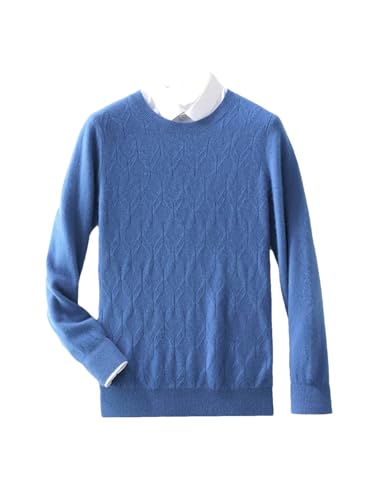 Men's Cashmere Wool Sweater O-Neck Twisted Pullover Autumn Winter Casual Thick Large Size Top Blue