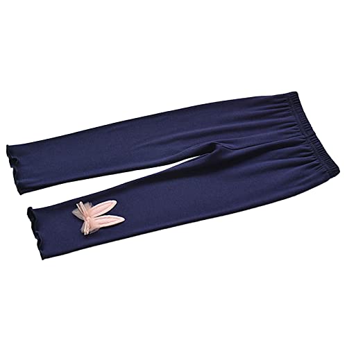 Girls' Pull-on Leggings Toddler Cute Soft Comfy Long Pants Kids Elastic Waist Stretchy Solid Color (Navy, 6-7 Years)