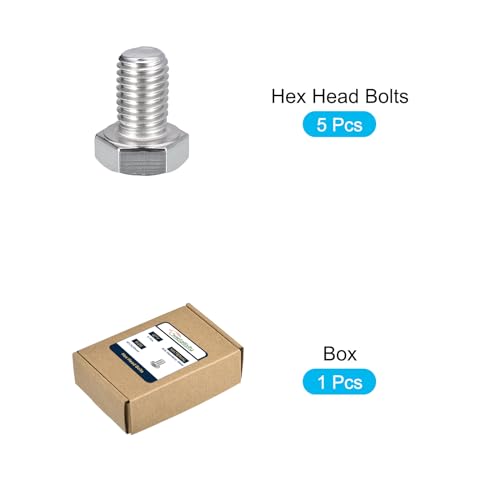 Image of METALLIXITY Hex Bolts (M12-1.75x20mm) 5Pcs, 304 Stainless Steel Coarse Fully Threaded Hex Head Screw Bolt Machine Screws - for Furniture Repair, Silver