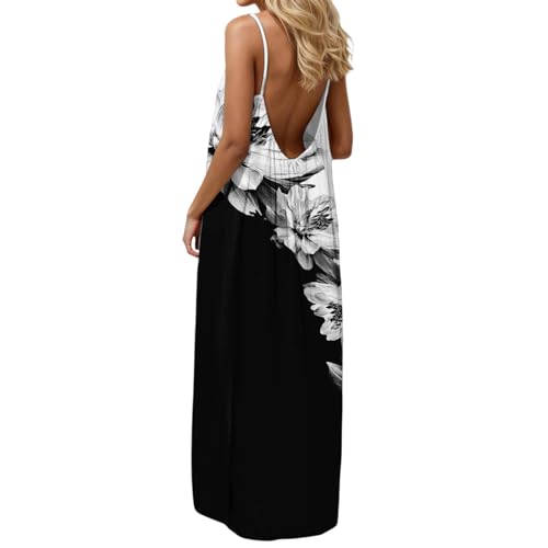 Image of HTHLVMD Backless Cami Dress Summer Dresses for Women 2026 Spaghetti Strap Dresses Womens Solid Color Backless Cami Dress