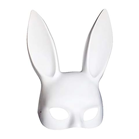 Soochat Bunny Mask Masquerade Rabbit Mask Bunny Half Mask for Birthday Party Easter Halloween Costume Accessory White Cover
