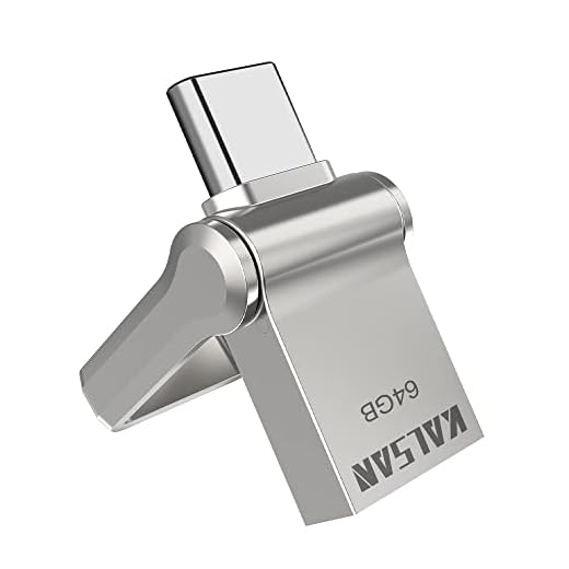 Type C USB Flash Drive 64GB, KALSAN 64GB 2 in 1 OTG Type C+ USB 3.0 Dual Drive Waterproof Memory Stick with Keychain Metal-Silver Color