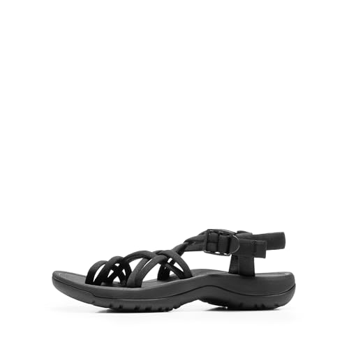 DREAM PAIRS DREAM PAIRS Women's Walking Sandals With Arch Support Elastic Strap Summer Sport Athletic Casual Hiking Outdoor Sandal,Size 8,All Black,DWUMST2510