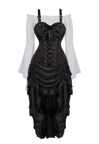 Amazon.com: Jutrisujo Corset Dress Steampunk Top Skirt 3 Set Plus