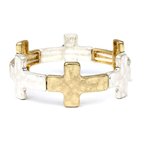 Rosemarie's Religious Gifts Women's Statement Cross Charms Stretch Bangle Bracelet, 6.5