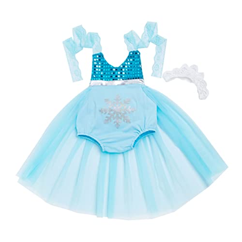 NOLITOY Girls Tutu Skirt Set with Suspenders Mermaid Lace Dress Headband Outfits Sky-Blue