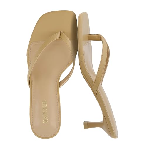 Image of CUSHIONAIRE Miami Kitten Heels for Women, Thong Flip Flop Heeled Sandals with Memory Foam, Slip On Dressy Sandal