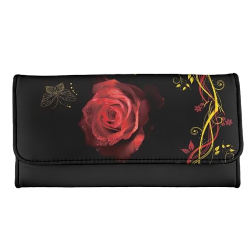 Image of AFPANQZ Women's Wallets RFID Blocking Large Capacity PU Leather Clutch Wallet Red Rose Print Card Holder Organizer Phone Credit Card Storage Bag Buckle Closure Long Clutch Long Wallet