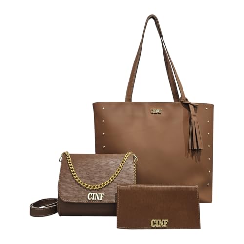 Bolsas Feminina Kit Sacola Grande + Bolsa Pequena + Carteira (Caramelo)