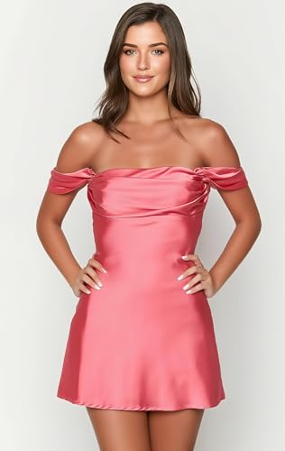 Homecoming Dresses 2025 for Teens Off Shoulder Satin Bodycon Short Prom Cocktail Party Dress L010242