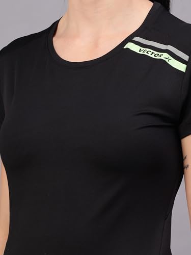 Image of Vector X Women's Plain Round Neck T-Shirt, Half Sleeves, Regular Fit, 80% Polyester 20% Spandex Lightweight Casual Sportswear Shirt Ideal for Gym Fitness Workout, Running, Yoga & Training