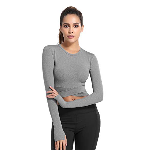 DREAM SLIM Short Sleeve Crop Tops for Women Tummy Cross Fitted Yoga Running Shirts Gym Workout Cropped Tank Tops