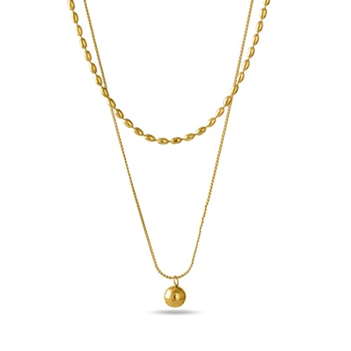 Image of PALMONAS 18k Gold Plated Two-Layered Bead Necklace for Women - Gift for Girls & Women | Waterproof & Anti-Tarnish Necklace