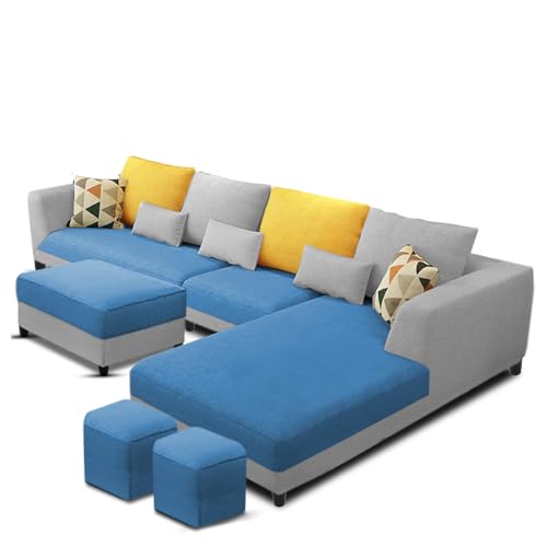 Image of Galib RHS 8 Seater L Shape Sofa Set for Living Room (Turquise Grey Fabric) Premium Fabric Sofa