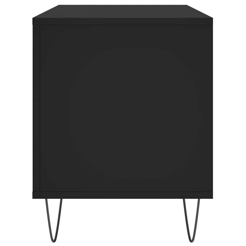 Szafa płytowa, czarna, materiał drewnopochodny, 100 x 38 x 48 cm, z żelaznymi nogami, miejsce do przechowywania płyt gramofonowych, stabilna płyta górna do gramofonu, do przechowywania