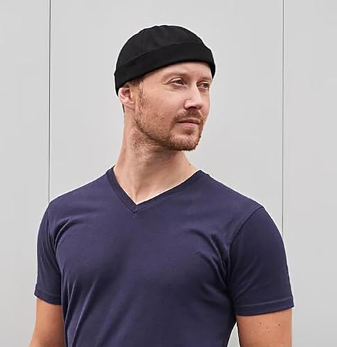 Image of 2 Pcs Mens Brimless Docker Cap Set - Retro Worker Sailor Skull Cap Beanie with Rolled Cuff
