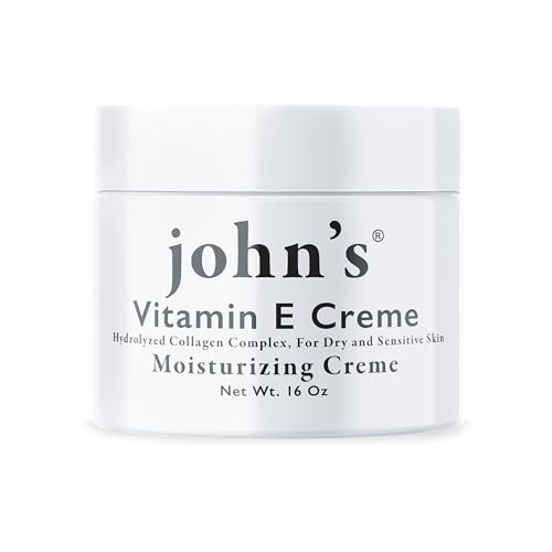 John's Vitamin E Creme, Moisturizing Cream for Face & Body, 16 oz, Hydrolyzed Collagen Complex for Extra Dry & Sensitive Skin. Paraben Free, All Natural, USA Made