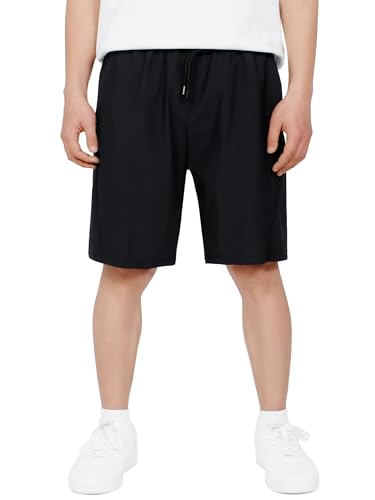 CAMLAKEE Kurze Hosen Jungen Sport Shorts Kinder Sommerhose Schnelltrocknend Trainingsshort mit Reißverschlusstasche Schwarz DE: 170-176 (Herstellergröße 170)
