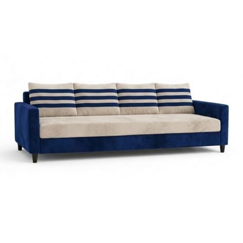Image of Cavina Plush Comfort Sofa | 4 Seater | Luxury Velvet Suede Fabric | Modern Living Room Sofa | Dark Blue - Cream