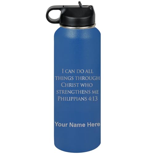 LaserGram Personalized 40oz Water Bottle, Bible Philippians 4-13 (Dark Blue)
