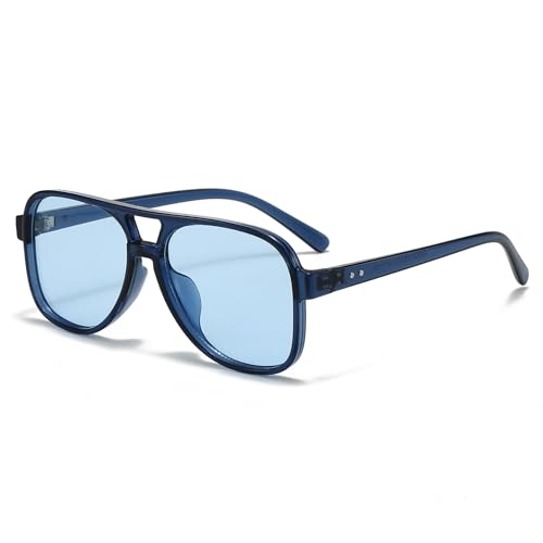 Ya en mundofriki.es: Long Keeper Gafas de Sol Piloto Mujer Hombre Gafas de Sol Retro Años 70 Doble Puentes Gafas Piloto Vintage Cuadradas 70s Estilo Protección UV400, 58mm (Montura Azul Claro - Lente Azul)
