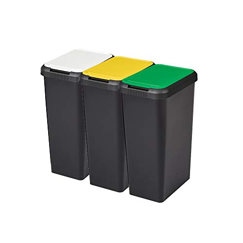 Tontarelli PK2158 Touch&lift Set 3 lixeiras 135 litros, cor preta com tampa tricolor
