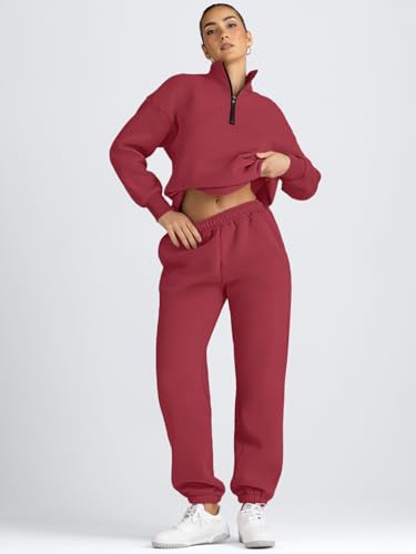 Image of AUTOMET Women's Sweatsuits 2 Piece Outfits Lounge Sets | Cozy Airport Outfits,Casual Sweat Sets for Fall and Winter,Half Zip Pullover and Baggy Sweatpants with Pockets