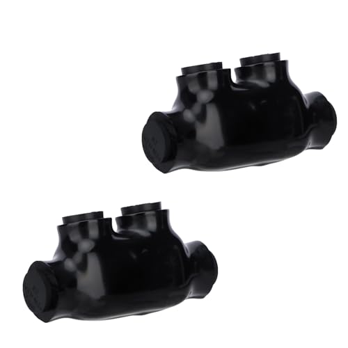 Baomain 2PCS Insulated in-line Splice Connector Wire Connectors Multi Cable Connector, 2 Ports 2-14 AWG Wire Range Pre-Filled and Dual Sided Entry Dual Rated, Black PVC Coated Ul Listed