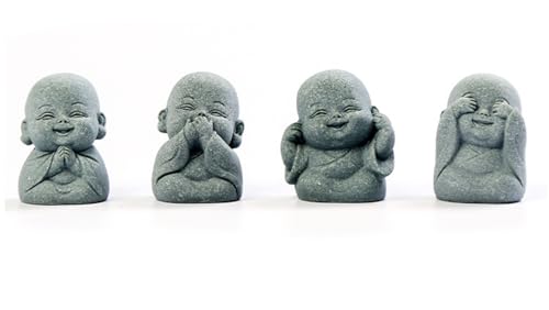 Estatuas de 4 monjes budistas auspiciosos de resina miniatura 1