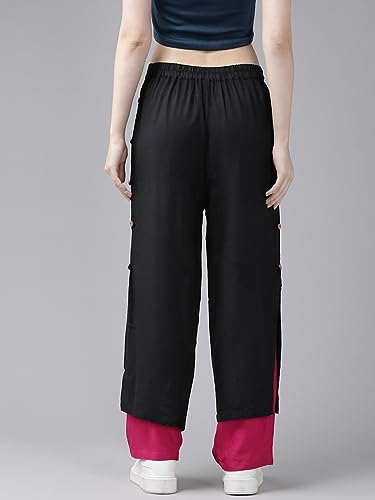 Image of Aarika Womens Black-Rani Colour Solid Palazzo