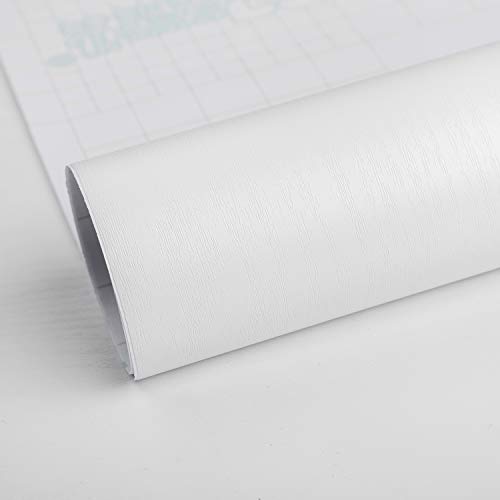 TOTIO Simple Blanc Papier peint avec veines de bois Film autocollant pour meubles Couleurs claires Chêne à motifs Film adhésif Mat 40CMx3M Film décoratif étanche pour cabinet,portes, tables