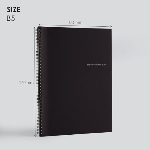 Image of myPAPERCLIP NeoWiro B5 Spiral Unruled Notebook | 160 Pages, 80 GSM, 250 GSM Soft Cover, B5 (6.93 x 9.84 in) | Wiro Bound | Black