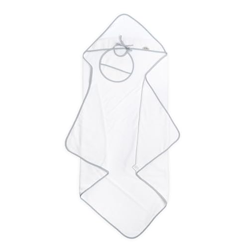 Ti TIN | Pack Capa de Baño de Bebé + Capucha + Babero de Punto de Cruz 100% Algodón con Tacto muy suave | Color Blanco | 100x100 cm