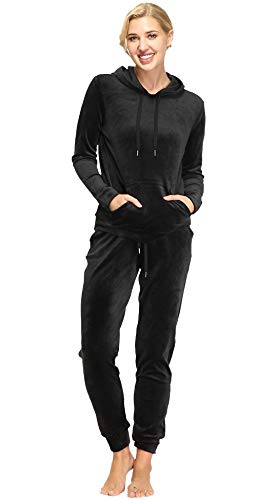 Dolcevida Women's Velour Sweatsuit Set 2 Piece Jogging Sweat Suit Pullover And Drawstring Sweatpants Set(Black,M) #TOP7