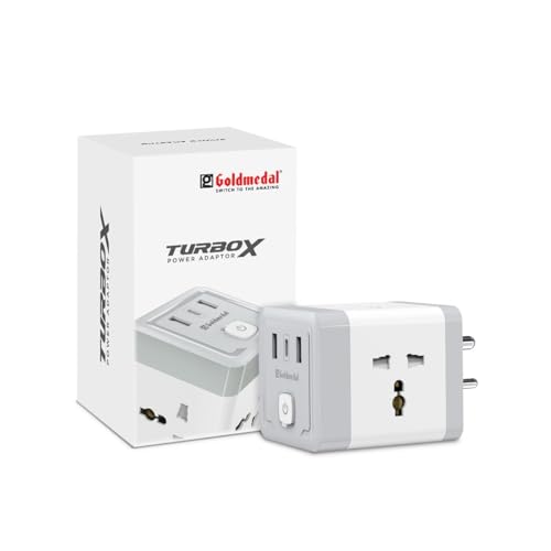 Image of Goldmedal TurboX All-in-One Charging Power Adapter with Master Switch | 4 International Sockets, 2 USB-A & 1 USB-C Port | Fast Charging Travel Adapter | White