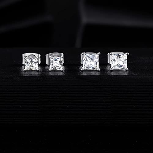 Princess Cut Cubic Zirconia 925 Sterling Silver Post Stud Earrings for Women Men4