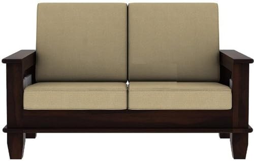 Image of Sheesham Wood 2 Seater Sofa for Living Room Home | Solid Wood 2 Seater Sofa | Wooden Two Sofa Set for Office Hall-Customer Side Self Assembly (DIY)(Walnut Finish, Cream Cushion)