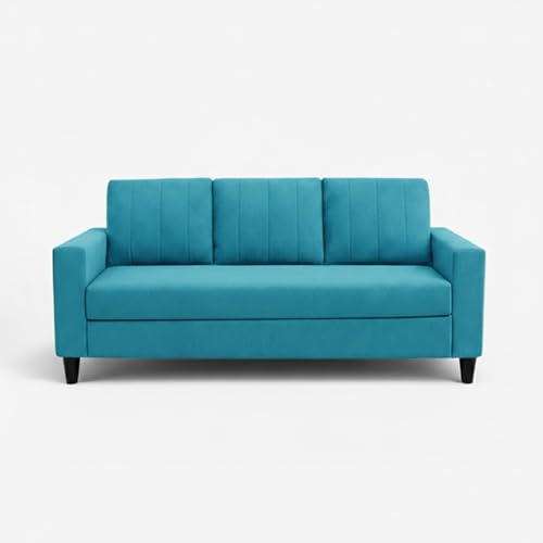Image of Hendrick Plush Velvet 3 Seater + 2 Seater Sofa Set | Silken Velvet Suede Upholstery | Designer Sofa Set for Living Room & Office Spaces (Aqua Blue)
