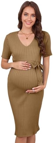 YesFashion Damen Umstandskleid Kurzarm Kleider Lässig Schwangerschaftskleid Gerippt Umstandsmode Sommerkleider