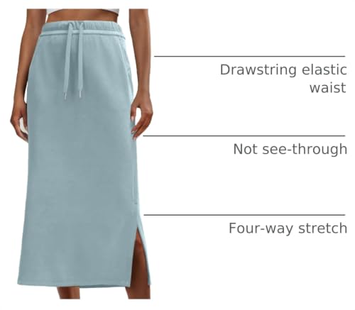 Image of Lepunuo Women's High Waisted Sweat Maxi Skirt with Pockets Slit | Ultra Soft Sweat Fabric, High Waist Drawstring, Deep Phone Pockets, Side Slit for Movement, Ideal for Lounge Travel
