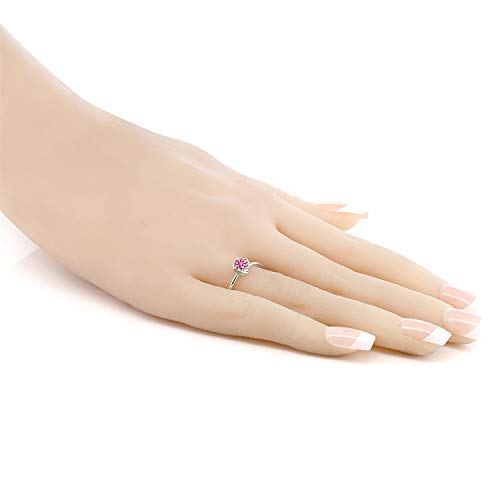 Gem Stone King 10K White Gold 5MM Round Gemstone Birthstone Solitaire Engagement Ring | Wedding Anniversary Promise Gold Ring For Women | Available In Size 5, 6, 7, 8, 93