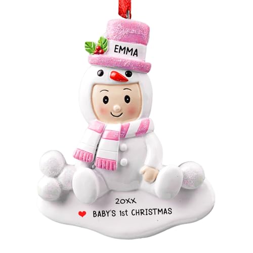 Image of iDIY Personalized Baby's First Christmas Ornament - 2025 Baby Girl Pink Resin Ornament, Custom Christmas Tree Decorations, 1st Xmas Ornament Keepsake Gift for Newborn Baby - Custom Name & Year